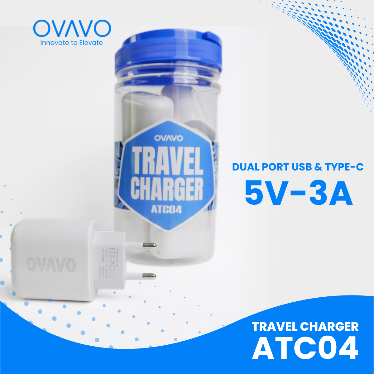 OVAVO Travel Charger ATC04 Dual Port USB dan Type C