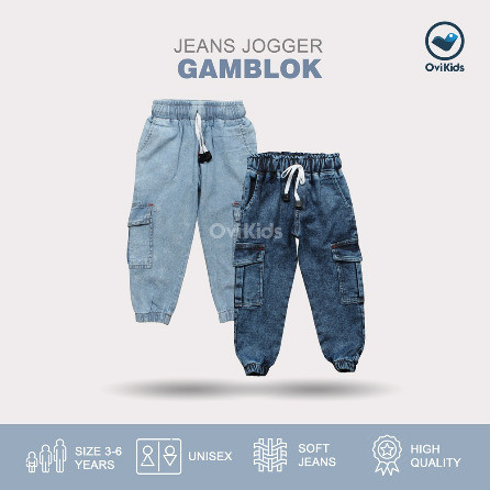 OVIKIDS Celana Anak Jeans Sirwal Snow Washed Jogger Gamblok Unisex (1  Tahun)